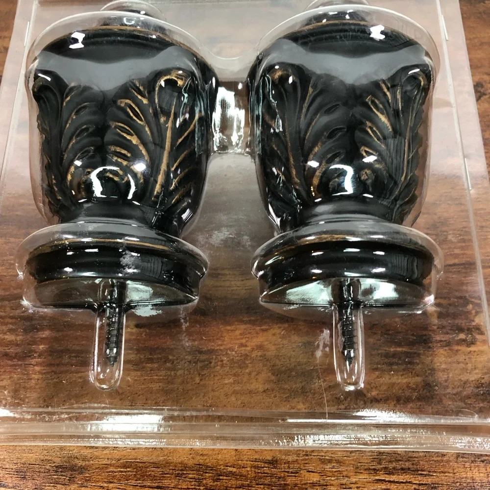 NEW Select Black Gold Decorative Finials Drapery Ball‎ (2) Pair 4” Diameter